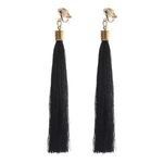 Black Ethnic Tassel Statement Drop Gold Tone Clip On Earrings