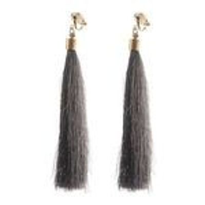 Gray Bohemian Tassel Statement Drop Gold Tone Clip On Earrings