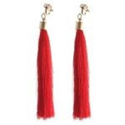 Orecchini a clip tono oro con nappa rossa Boho