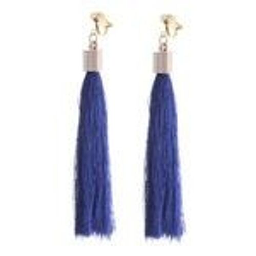 Blue Tassel Statement Drop Gold Tone Clip On Earrings