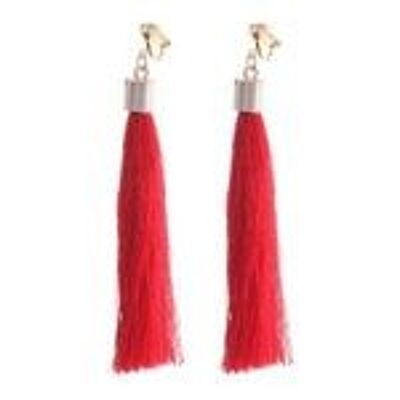 Red Tassel Statement Drop Gold Tone Clip On Earrings