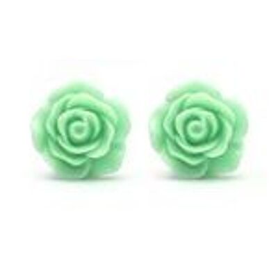 Pendientes clip flor rosa aguamarina