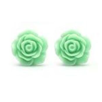 Boucles d'oreilles clip fleur rose couleur aigue-marine 1