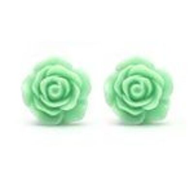 Boucles d'oreilles clip fleur rose couleur aigue-marine