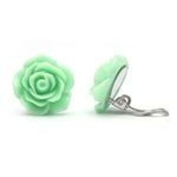 Boucles d'oreilles clip fleur rose couleur aigue-marine 2