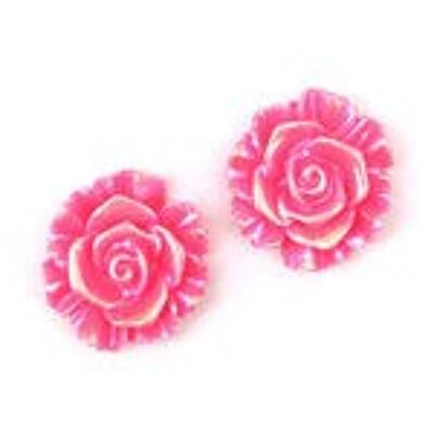 Boucles d'oreilles clip fleur plaquées couleur AB rose vif