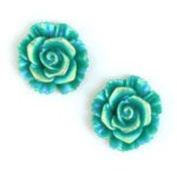 Boucles d'oreilles clip fleur placage couleur AB vert d'eau clair 1