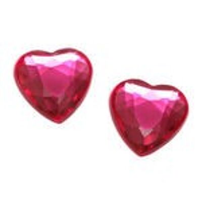 Aretes con clip de corazón de pedrería acrílica facetada de camelia