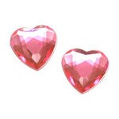 Pendientes de clip de corazón de diamantes de imitación acrílicos facetados de color rosa fuerte