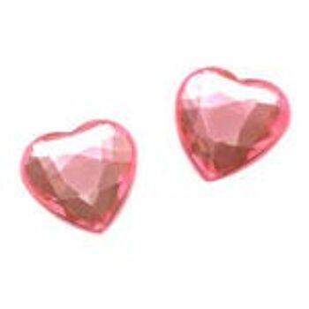 Boucles d'oreilles clip coeur strass acrylique à facettes rose perle 1