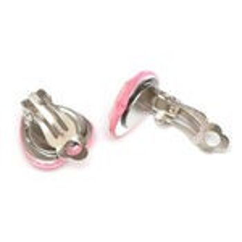 Boucles d'oreilles clip coeur strass acrylique à facettes rose perle 2