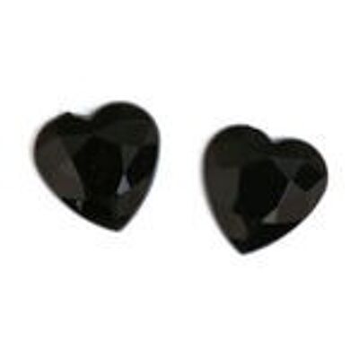 Herzclip-Ohrringe aus schwarzem, facettiertem Acryl mit Strasssteinen