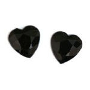 Boucles d'oreilles clip coeur strass acrylique noir facetté 1