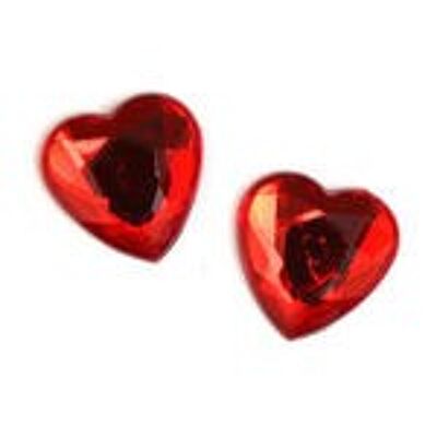 Pendientes de clip de corazón de strass acrílico facetado rojo