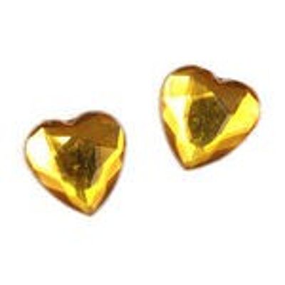 Boucles d'oreilles clip coeur strass acrylique facettes jaune doré