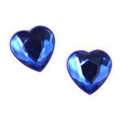 Boucles d'oreilles clip coeur strass acrylique facette bleu