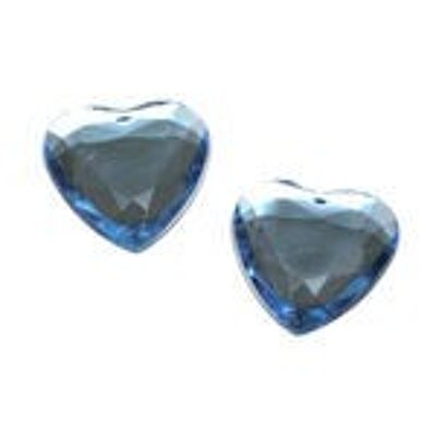 Pendientes de clip en forma de corazón con pedrería acrílica facetada azul claro