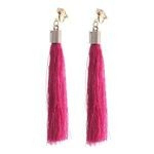 Fuchsia Tassel Statement Drop Gold Tone Clip On Earrings