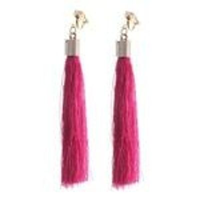 Orecchini a clip color oro a goccia con nappa fucsia