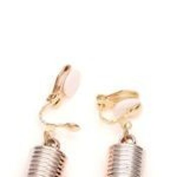 Boucles d'oreilles clip dorées à pampille rose 2