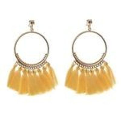 Yellow Tassel Statement Drop Hoop Clip On Earrings