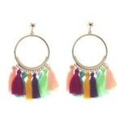 Boucles d'oreilles à clip multicolores avec pampilles