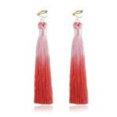 Pendientes de clip colgantes llamativos con borlas en dos tonos rojos