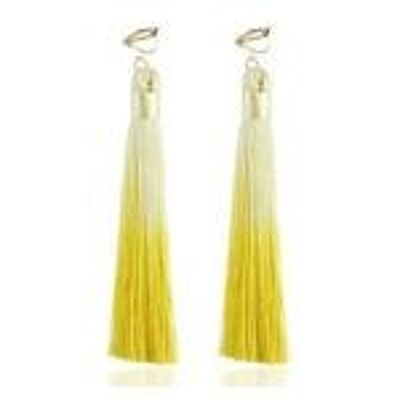 Yellow Two Tone Tassel Statement Drop Clip On Earrings