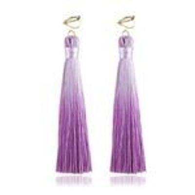Pendientes de clip colgantes llamativos con borlas en dos tonos de color púrpura
