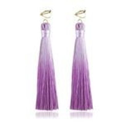 Purple Two Tone Tassel Statement Drop Clip On Earrings