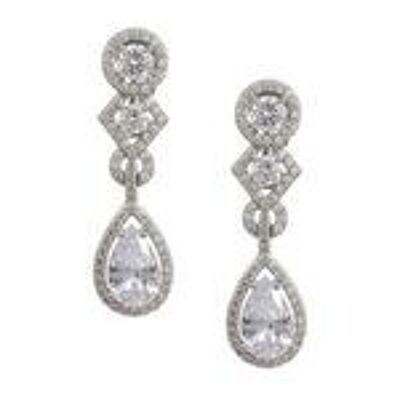 Bridal Teardrop Cubic Zirconia Halo White Gold Plated Clip On Earrings