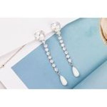 Cubic Zirconia avec Shell Pearl Long Drop Plaqué Or Clip On Boucles d'Oreilles 4