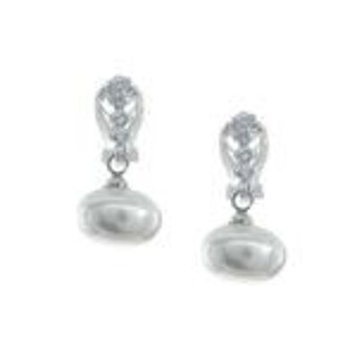 Cubic Zirconia Bar mit Shell Pearl Drop Vergoldete Ohrclips