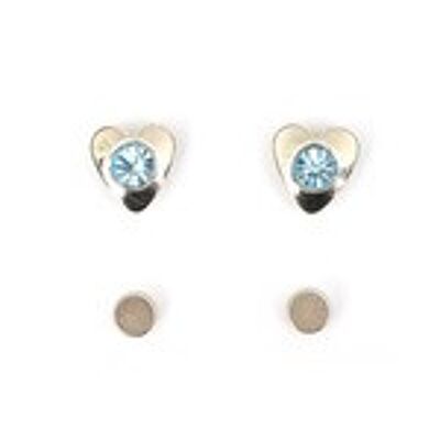 Aquamarine colour rhinestone heart magnetic earrings for non-pierced ears