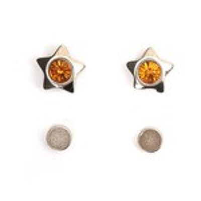 Topaz colour rhinestone star magnetic earrings for non-pierced ears
