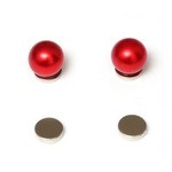 Boucles d'oreilles magnétiques perles rondes rouges pour oreilles non percées 1