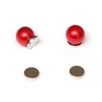 Boucles d'oreilles magnétiques perles rondes rouges pour oreilles non percées 2