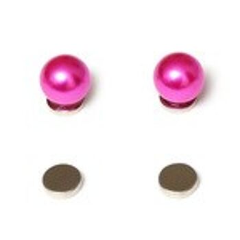 Boucles d'oreilles aimantées perle ronde fushia pour oreilles non percées 1