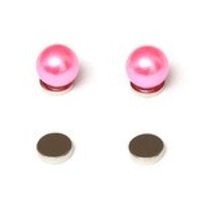 Rosa runde magnetische Ohrringe mit simulierten Perlen für nicht durchstochene Ohren
