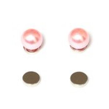 Boucles d'oreilles aimantées perle ronde rose pêche pour oreilles non percées 1