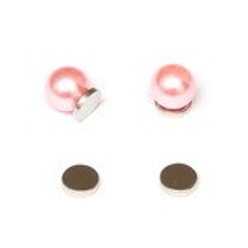 Boucles d'oreilles aimantées perle ronde rose pêche pour oreilles non percées 2