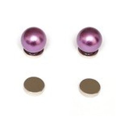 Boucles d'oreilles magnétiques perles rondes simulées violet foncé pour oreilles non percées