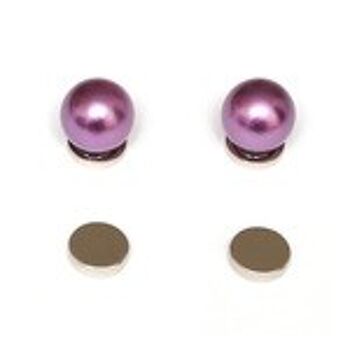 Boucles d'oreilles magnétiques perles rondes simulées violet foncé pour oreilles non percées 1