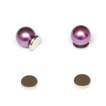 Boucles d'oreilles magnétiques perles rondes simulées violet foncé pour oreilles non percées 2