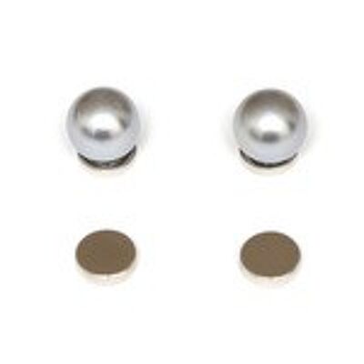 Boucles d'oreilles magnétiques perles rondes grises simulées pour oreilles non percées