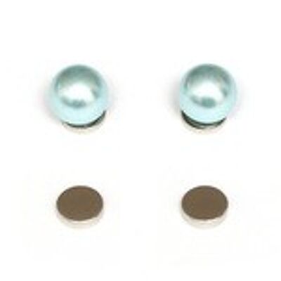 Boucles d'oreilles magnétiques perles simulées rondes bleu aqua pour oreilles non percées