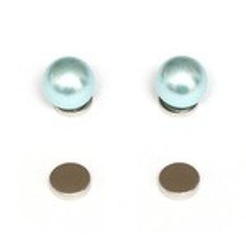 Boucles d'oreilles magnétiques perles simulées rondes bleu aqua pour oreilles non percées 1