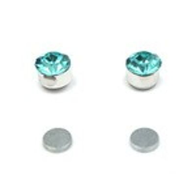 Blue zircon rhinestone stainless steel magnetic earrings for non-pierced ears