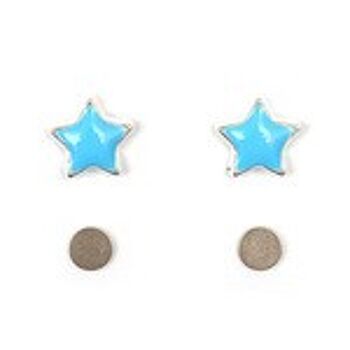 Boucles d'oreilles magnétiques étoile acrylique émaillé bleu pour oreilles non percées 1