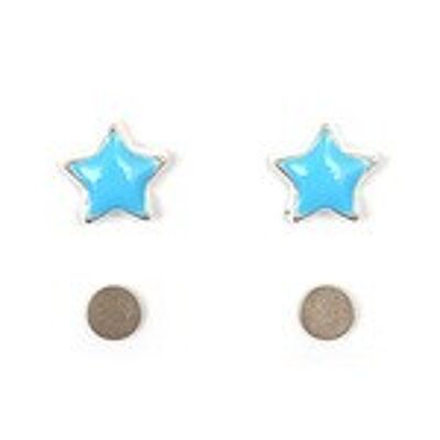 Blue enameled acrylic star magnetic earrings for non-pierced ears
